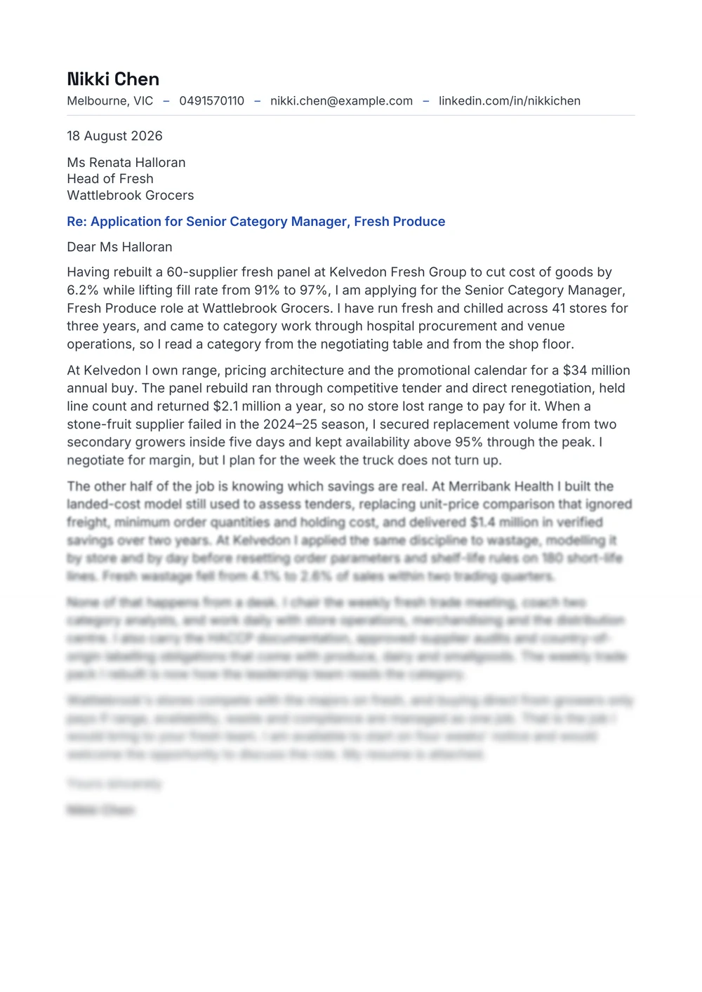 The same cover letter set in the Signal style.