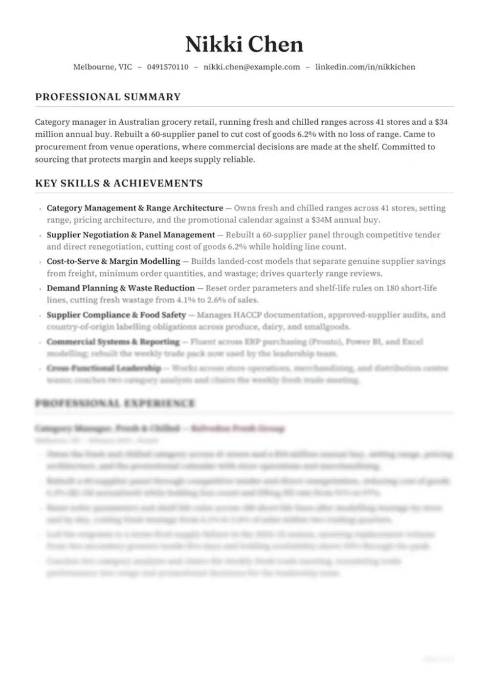 The same resume set in the Broadsheet style.