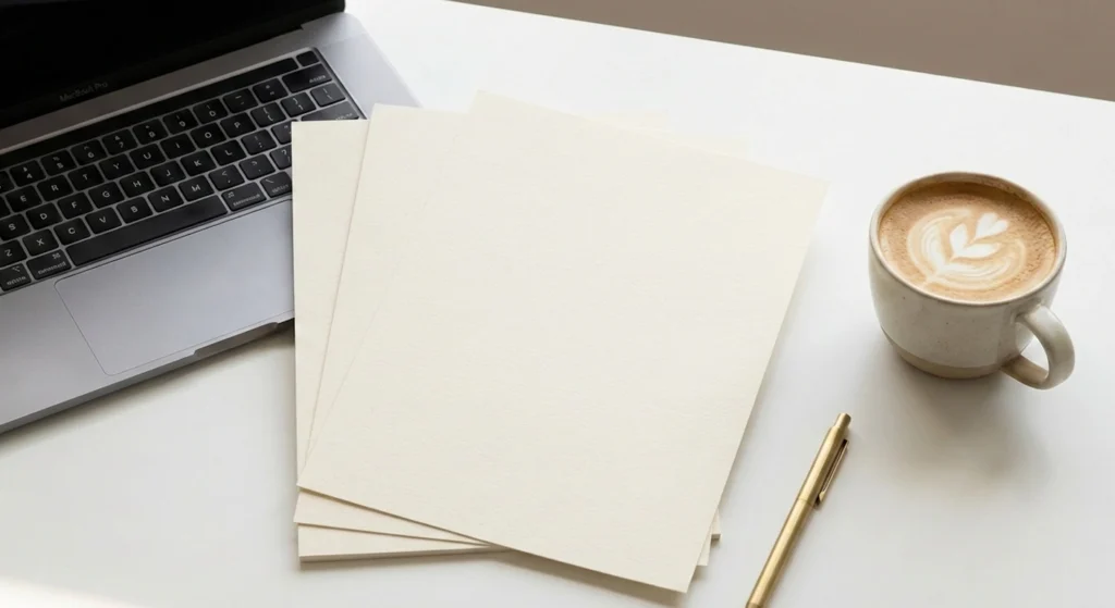 Resume documents on professional desk with laptop and coffee